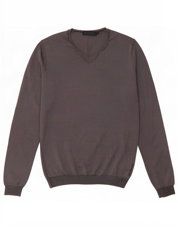 Męski sweter Calvin Klein Jeans z dekoltem w kształcie litery V, średnioszary, wełniany