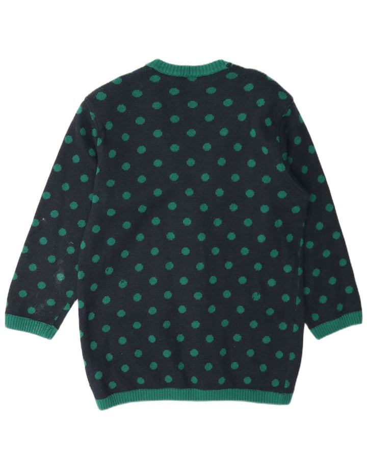 Sweter damski w stylu vintage, UK 14, średni granatowy, wełniany w kropki