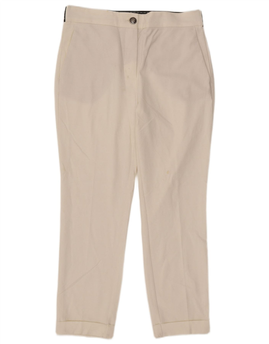 Damskie spodnie typu slim chino Zara, duże, W30 L27, biały poliester z blokami kolorów