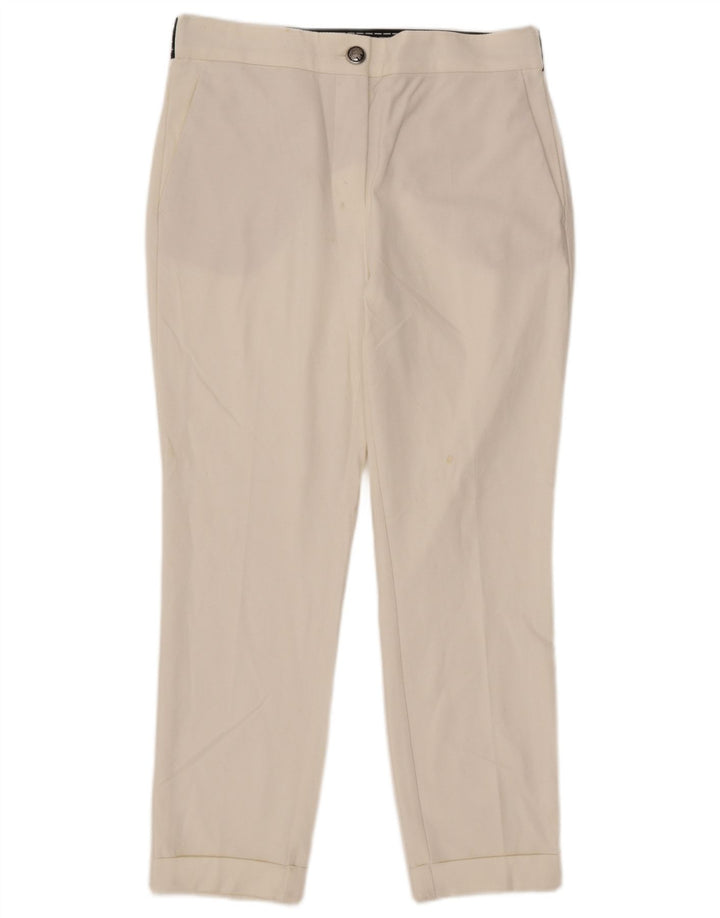 Damskie spodnie typu slim chino Zara, duże, W30 L27, biały poliester z blokami kolorów