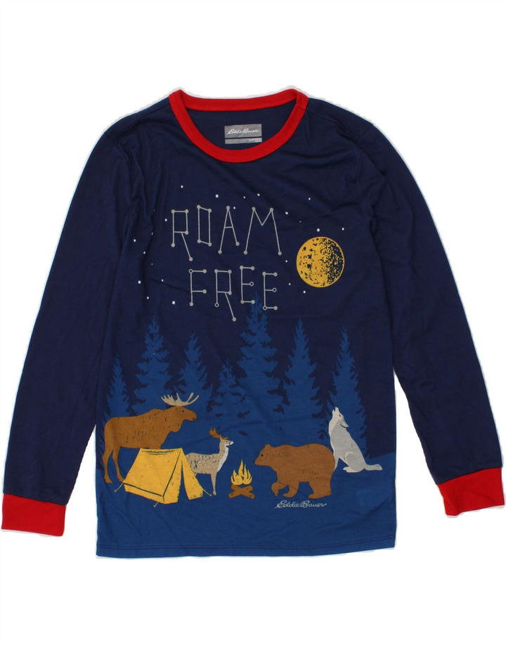 EDDIE BAUER Boys Graphic Top Long Sleeve 10-11 Years Medium Navy Blue Vintage Eddie Bauer and Second-Hand Eddie Bauer from Messina Hembry 