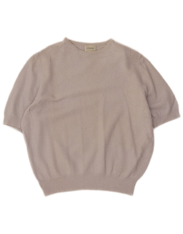 Benetton Womens Short Sleeve Boat Neck Jumper Sweater UK 10 Small Beige