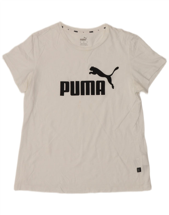 Damska koszulka z grafiką Puma Top UK 12 Średnia biała bawełna