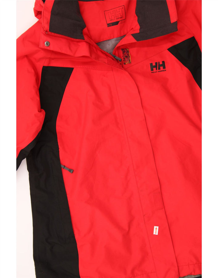 HELLY HANSEN Womens Hooded Rain Jacket UK 16 Large Red Colourblock Vintage Helly Hansen and Second-Hand Helly Hansen from Messina Hembry 