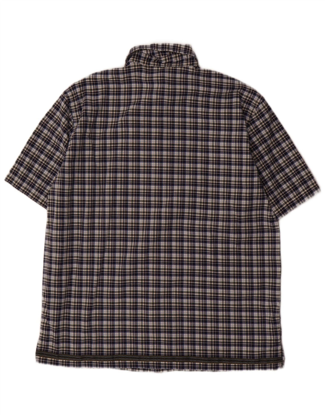 BENETTON Chłopięca koszulka z krótkim rękawem 11-12 lat XL, granatowa, bawełniana w kratkę