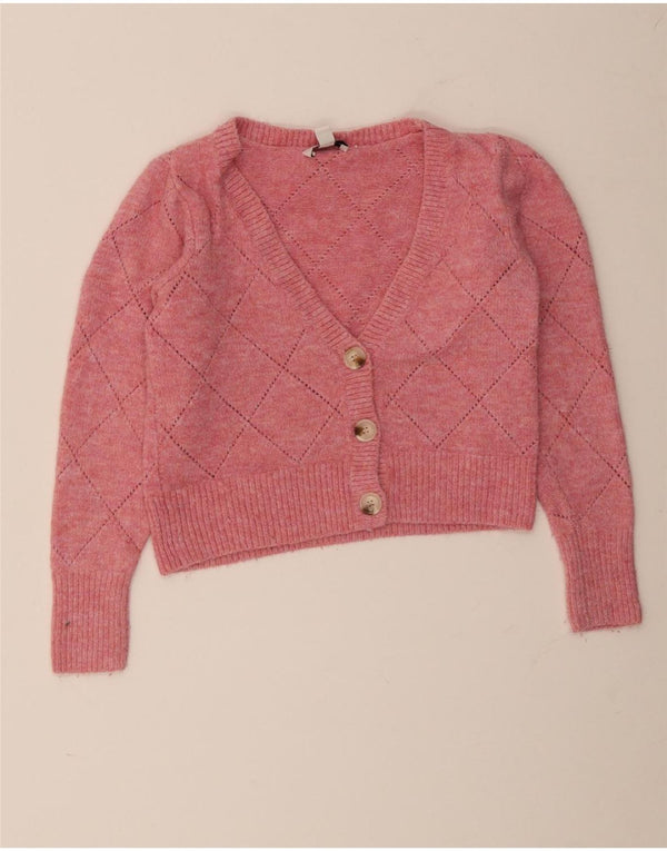 Topshop damski sweter rozpinany UK 10 mały różowy akryl
