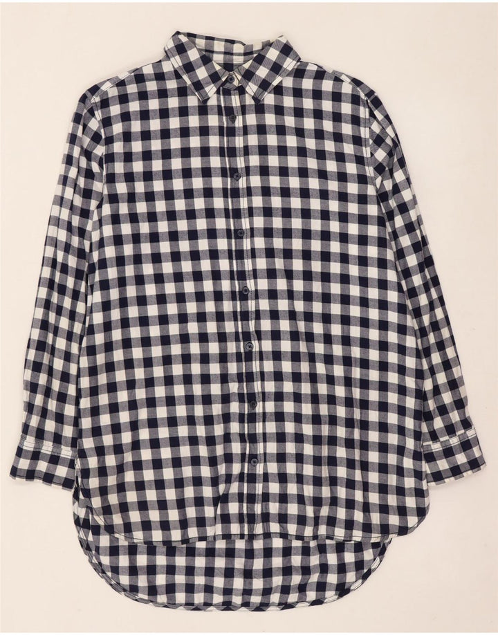 Damska koszula flanelowa Benetton Longline UK 10, mała granatowa kratka
