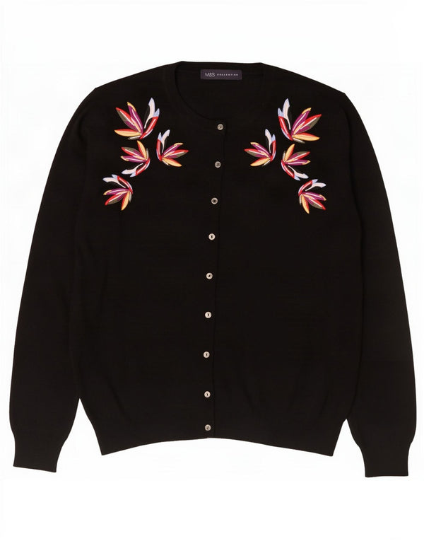 Marks & Spencer Damski sweter kardigan UK 16 Duży czarny kwiatowy wiskoza