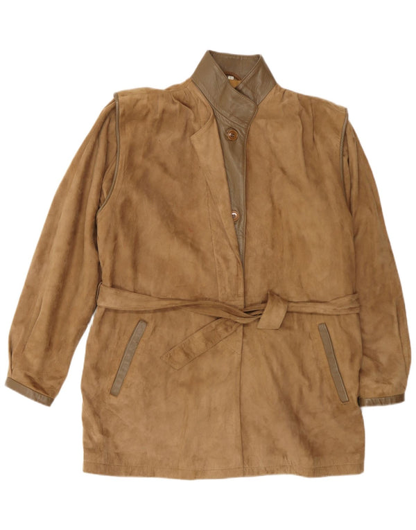 Vintage damska zamszowa kurtka oversize IT 44 ze średniej brązowej skóry