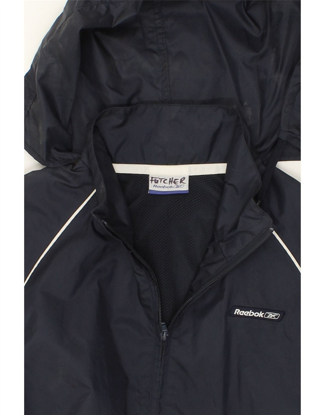 REEBOK Boys Hooded Rain Jacket 13-14 Years Medium Navy Blue Nylon Vintage Reebok and Second-Hand Reebok from Messina Hembry 
