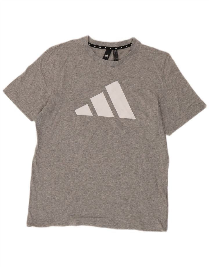 Męska koszulka z grafiką Adidas, średnia, szara bawełna