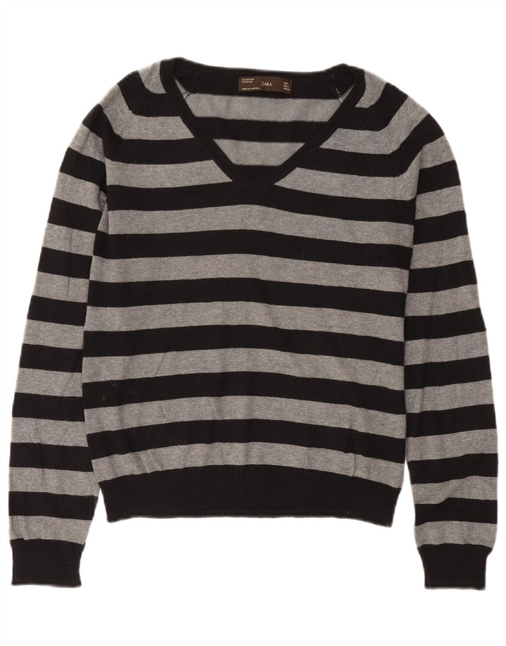 Sweter damski Zara z dekoltem w kształcie litery V, UK 14, duży, czarny
