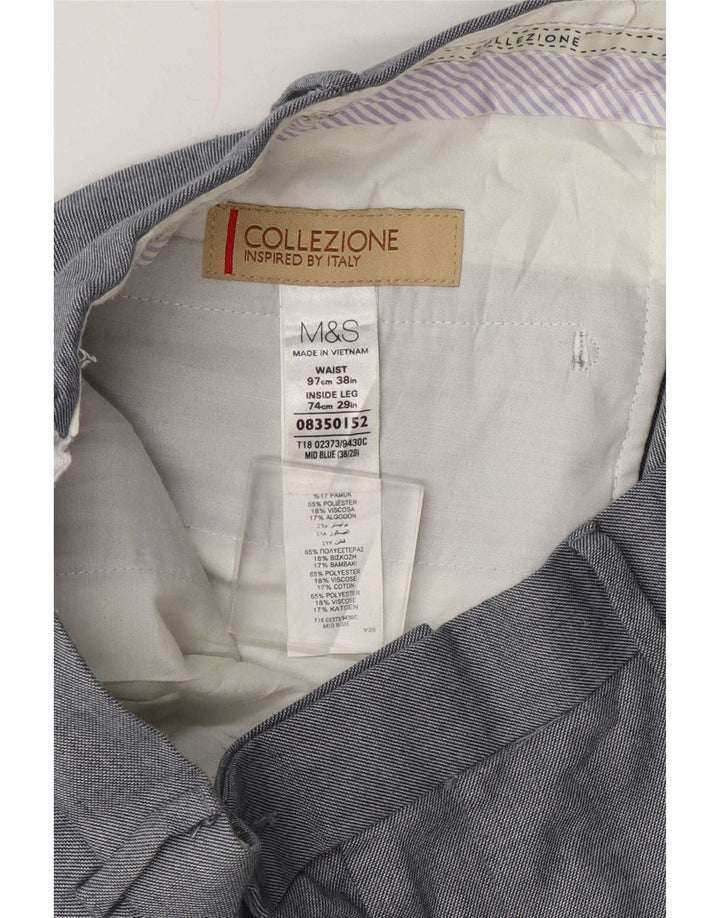 Marks & Spencer Męskie proste spodnie codzienne W38 L29 Niebieski poliester