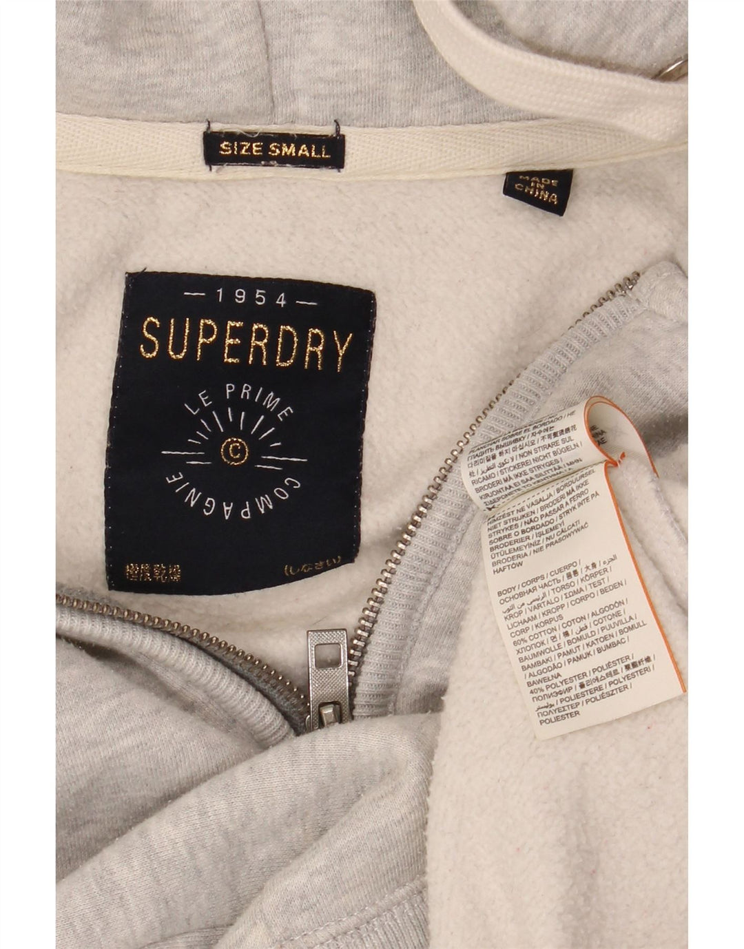 SUPERDRY Męski sweter z kapturem i zamkiem błyskawicznym, mały, szary, bawełniany w cętki