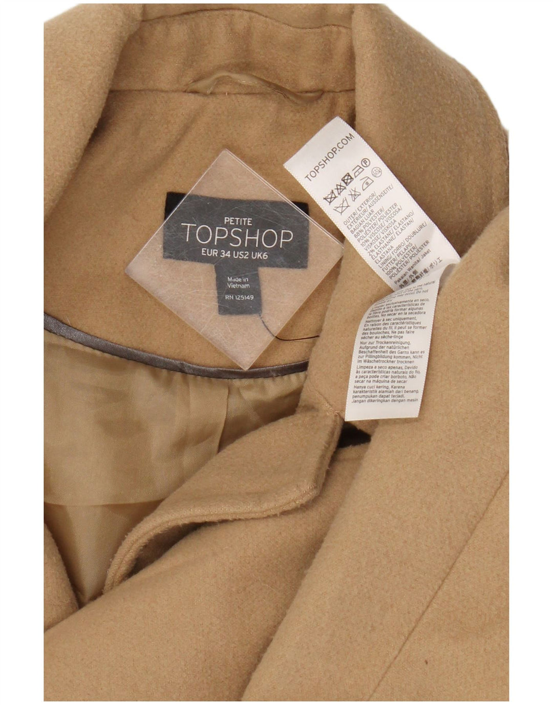 Topshop damski płaszcz UK 6 XS beżowy poliester
