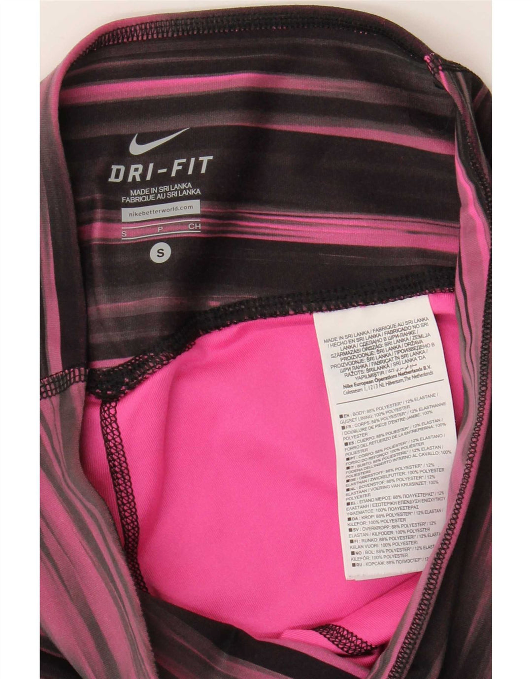 Damskie legginsy Nike Dri Fit Capri UK 8/10, małe, różowe, poliestrowe paski