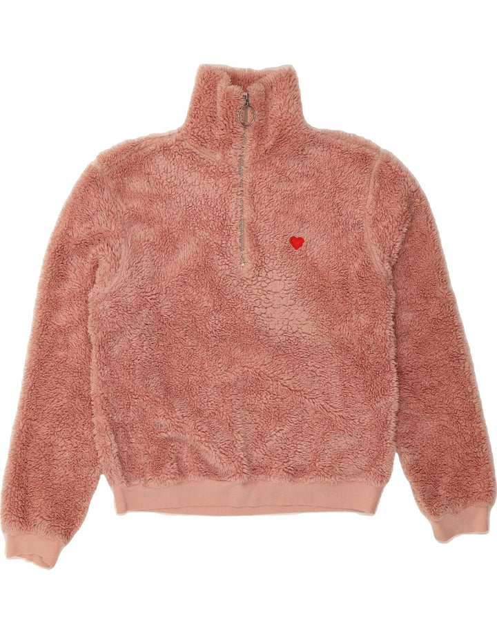 TOPSHOP Womens Oversized Zip Neck Fleece Jumper UK 8 Small Pink Polyester Vintage Topshop and Second-Hand Topshop from Messina Hembry 