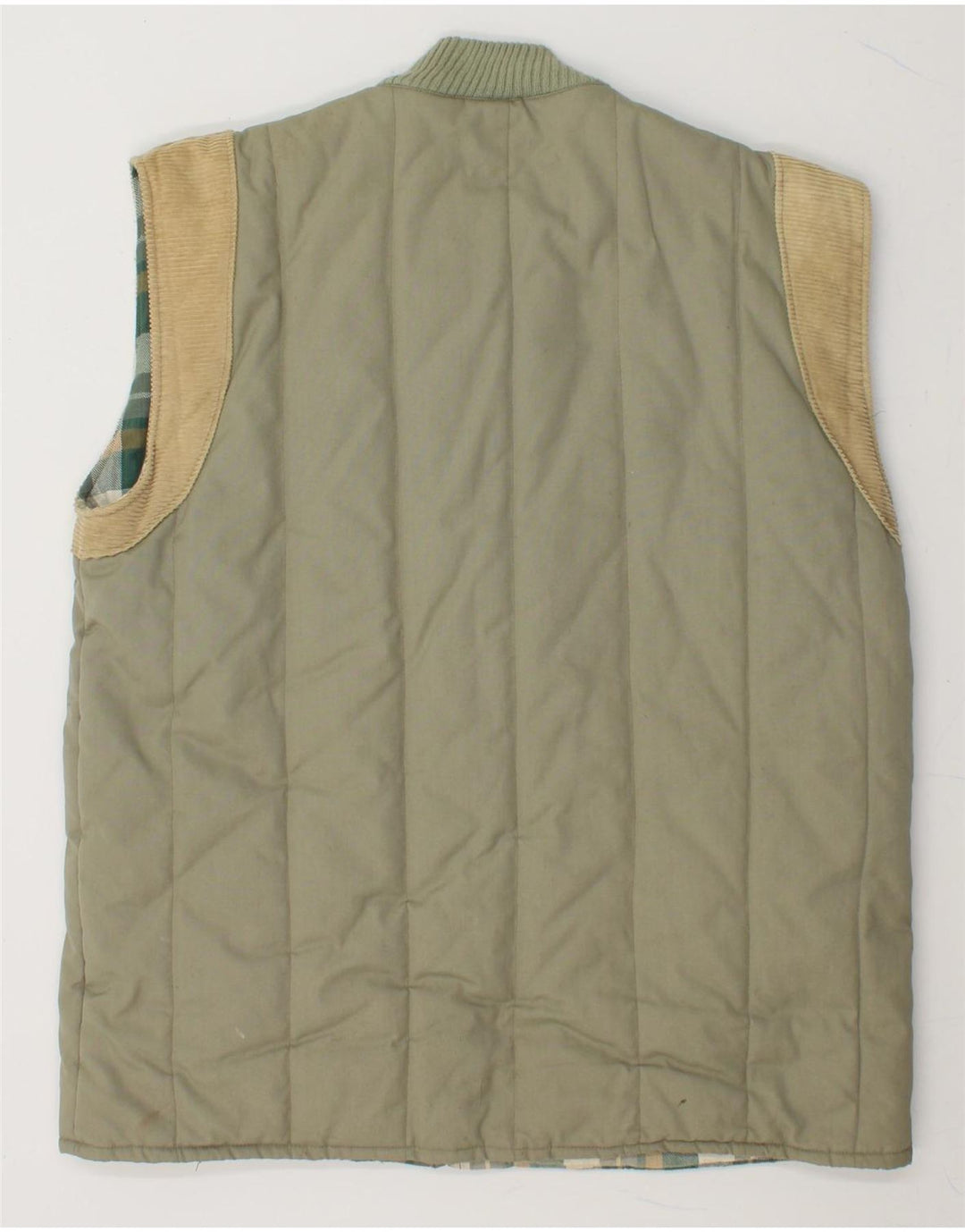 VINTAGE Mens Padded Utility Gilet UK 38 Medium Khaki Polyester Vintage Vintage and Second-Hand Vintage from Messina Hembry 