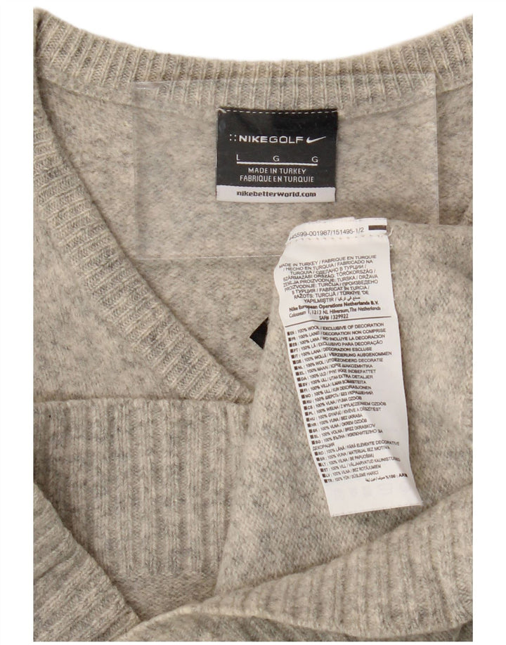 Damski sweter z dekoltem w kształcie litery V, UK 14, duży, szary, wełniany