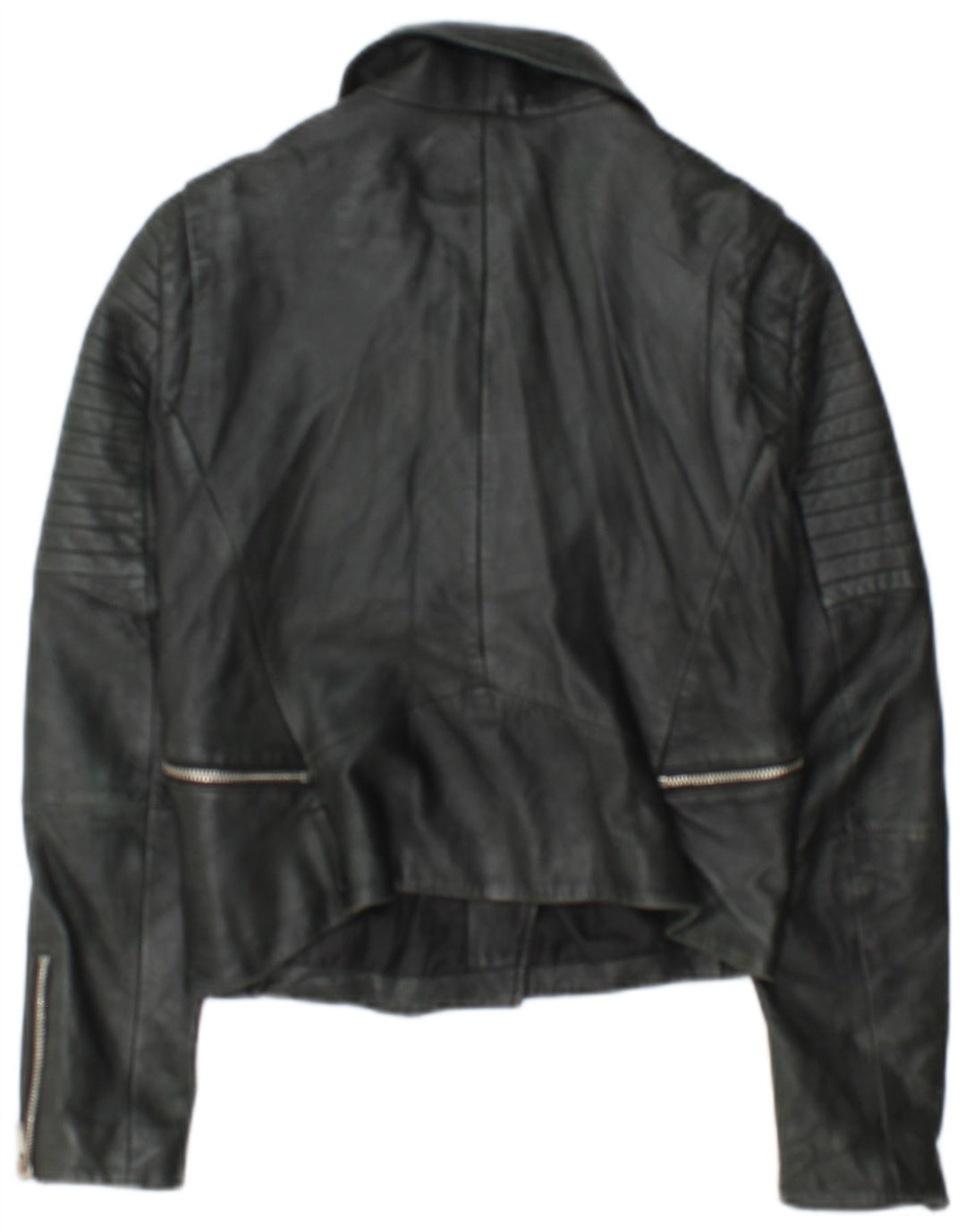 Damska kurtka motocyklowa Zara Crop Leather UK 12, średnia czarna