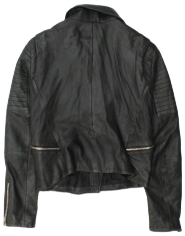 Damska kurtka motocyklowa Zara Crop Leather UK 12, średnia czarna