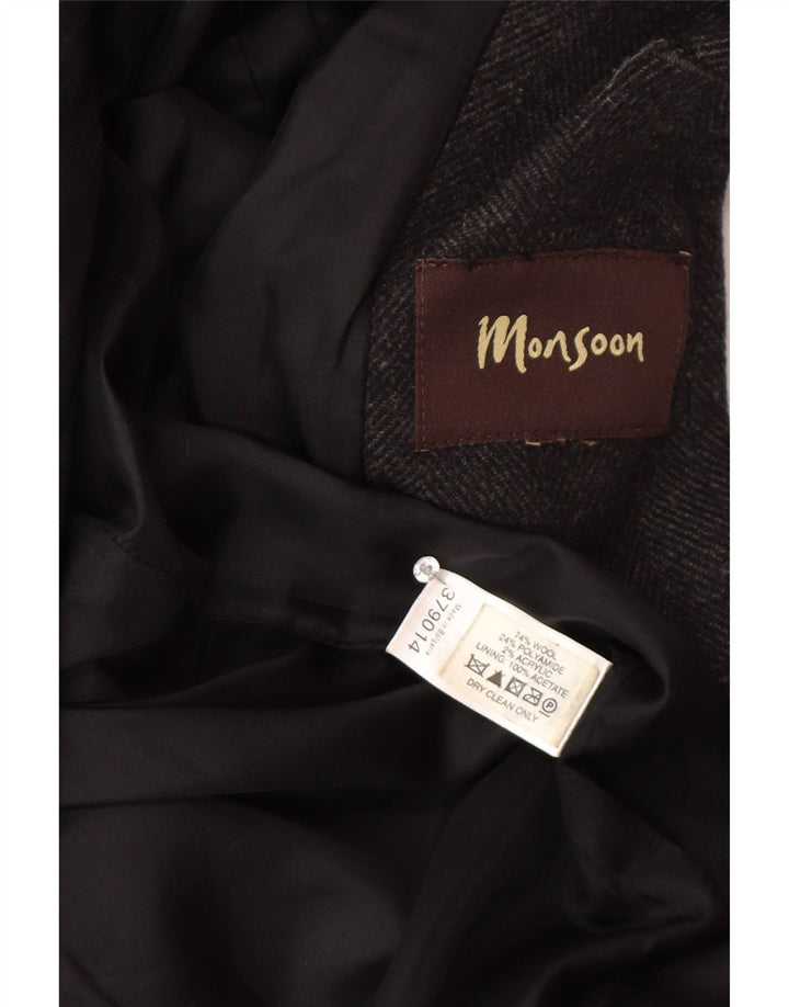 Płaszcz męski Monsoon UK 38 Średni szary wełniany klasyczny w jodełkę