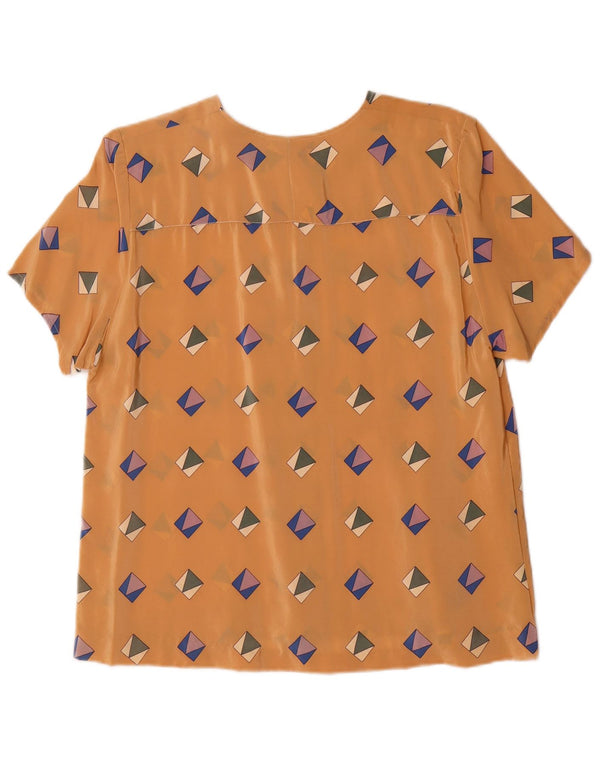 Bluzka damska z krótkim rękawem w stylu vintage, UK 16, duża, brązowa, geometryczna