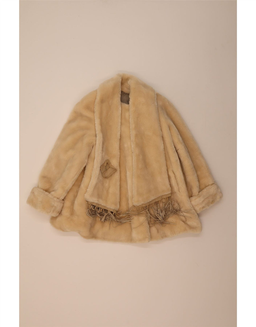Vintage damski płaszcz oversize ze sztucznego futra IT 42 średni beżowy octan