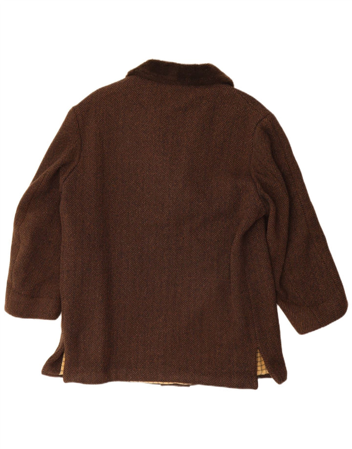 Płaszcz męski z rękawem 3/4 w stylu vintage, UK 40, duży, brązowy, w jodełkę