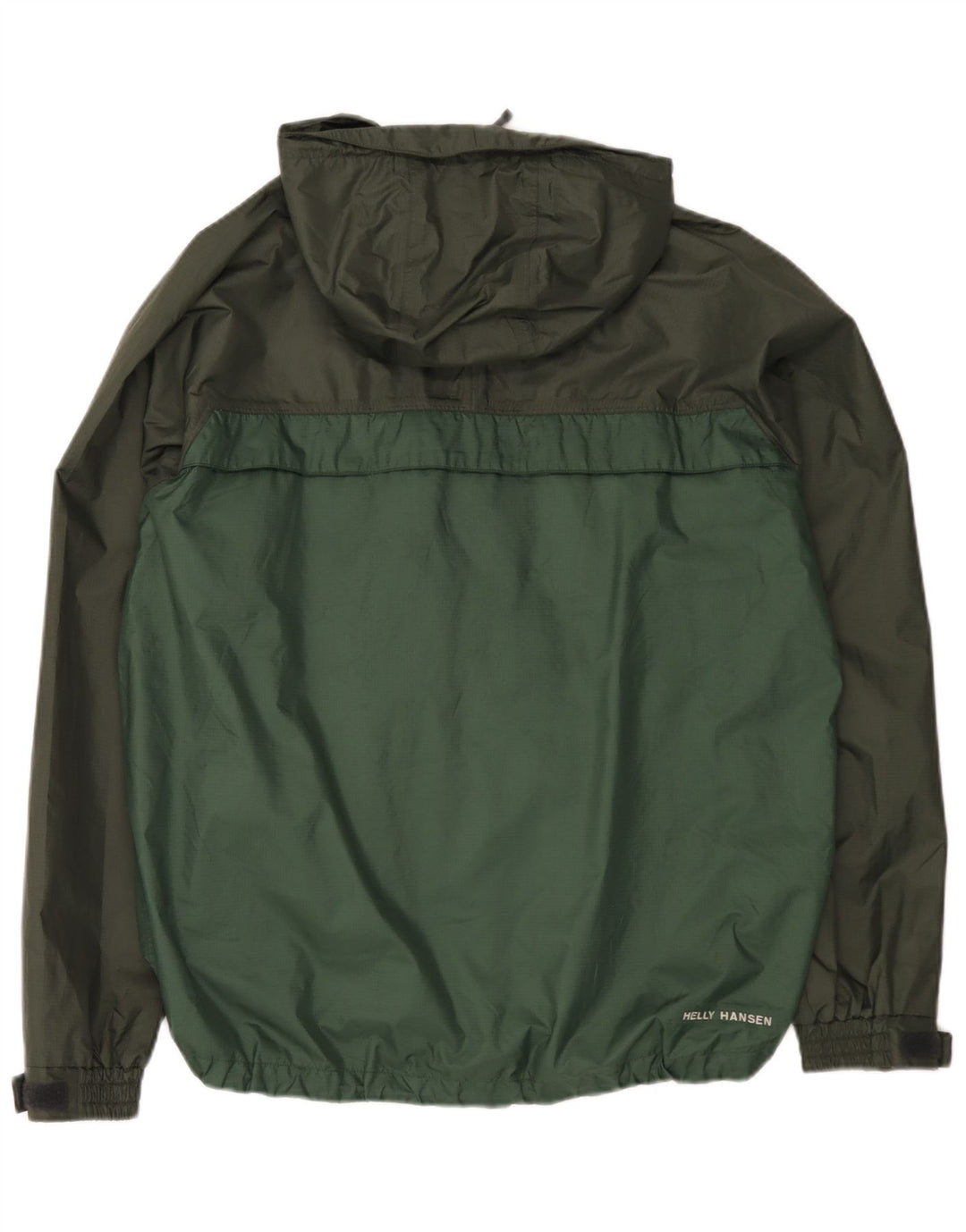 Męska kurtka przeciwdeszczowa z kapturem Helly Hansen UK 40, duża, zielona, nylonowa w bloki kolorów