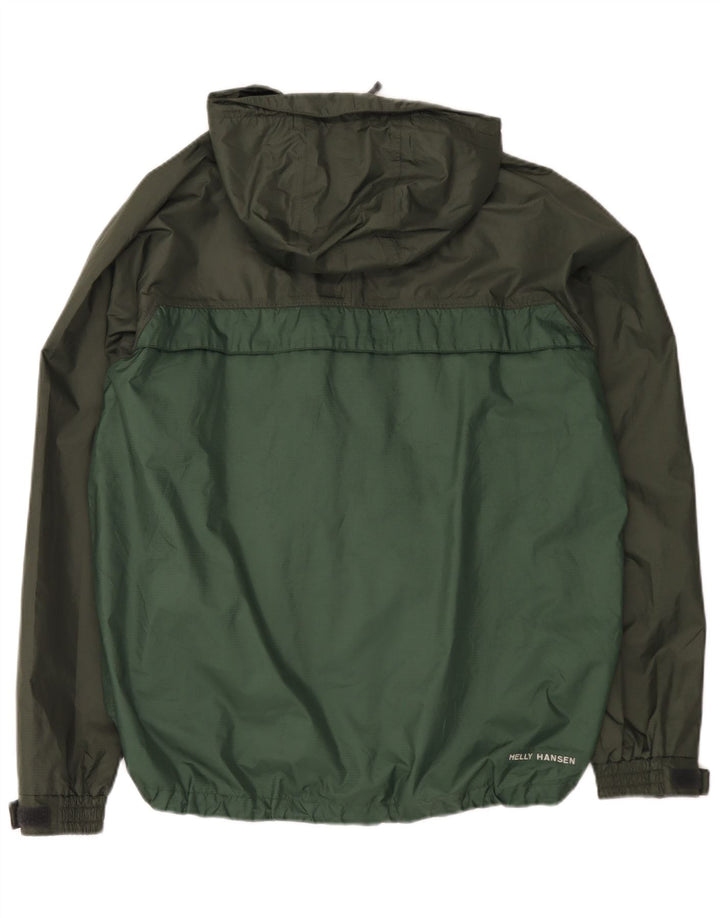Męska kurtka przeciwdeszczowa z kapturem Helly Hansen UK 40, duża, zielona, nylonowa w bloki kolorów