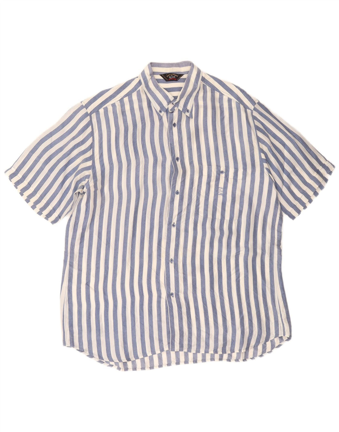 Męska koszula żeglarska PAUL & SHARK z krótkim rękawem XL, jedwabna w niebieskie paski