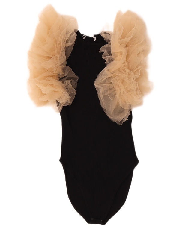 Zara Womens Sleeveless Bodysuit UK 8 Small Black Viscose