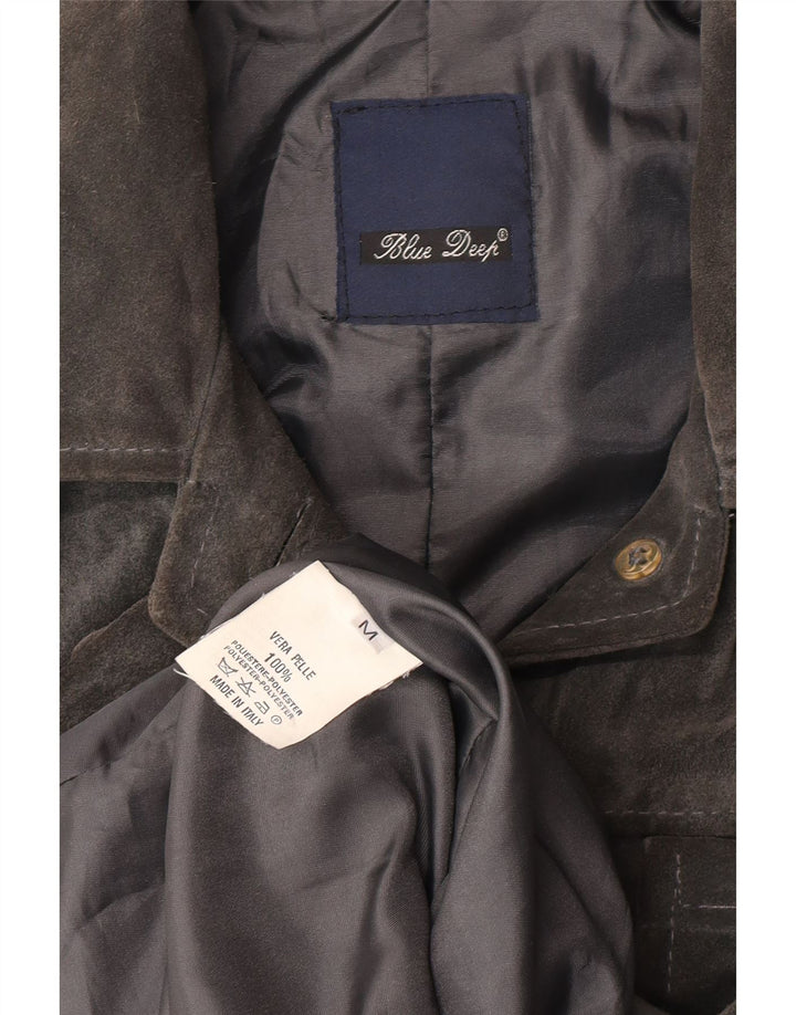 Vintage damska zamszowa kurtka UK 14, średnia szara skóra