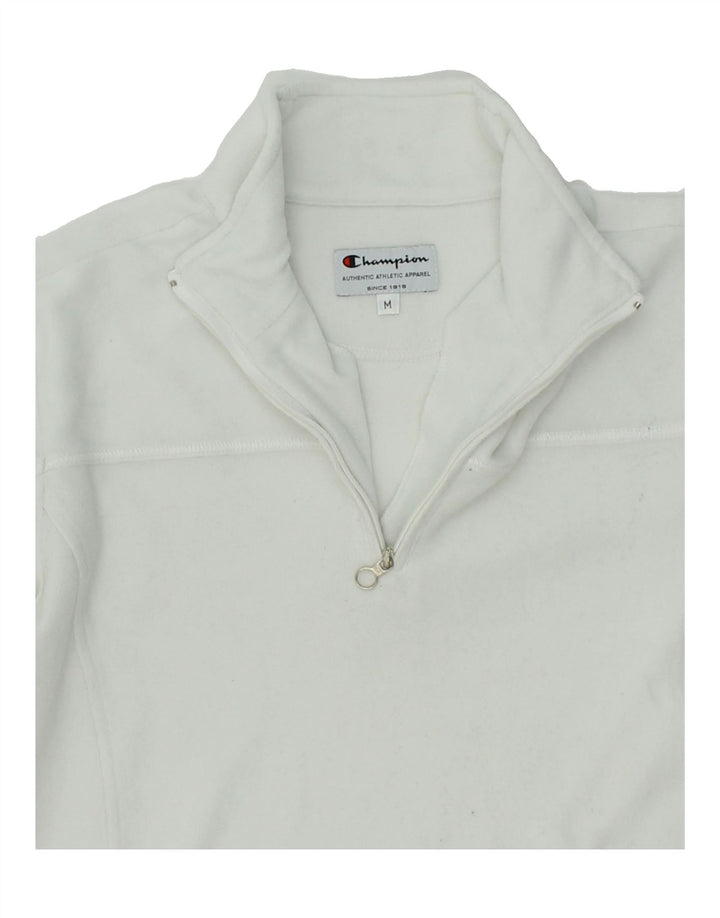 CHAMPION Womens Zip Neck Fleece Jumper UK 14 Medium White Polyester Vintage Champion and Second-Hand Champion from Messina Hembry 