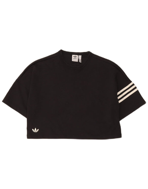 Adidas Womens Crop Oversized T-Shirt Top UK 8/10 Small Black Cotton