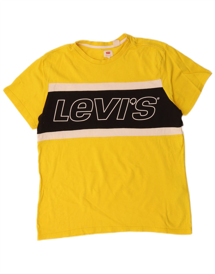 Męski T-shirt z grafiką Levi's, duży, żółty, bawełniany blok kolorów