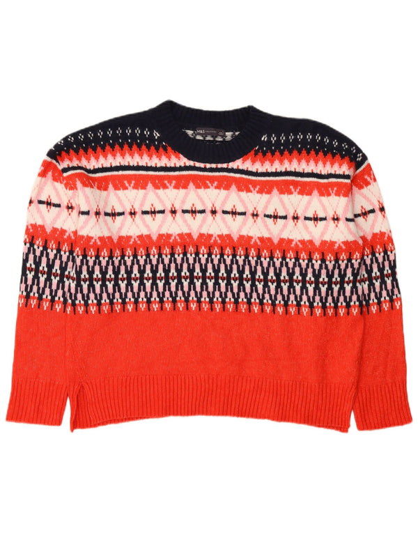 Marks & Spencer Damski sweter z okrągłym dekoltem UK 16 Large Red Fair Isle
