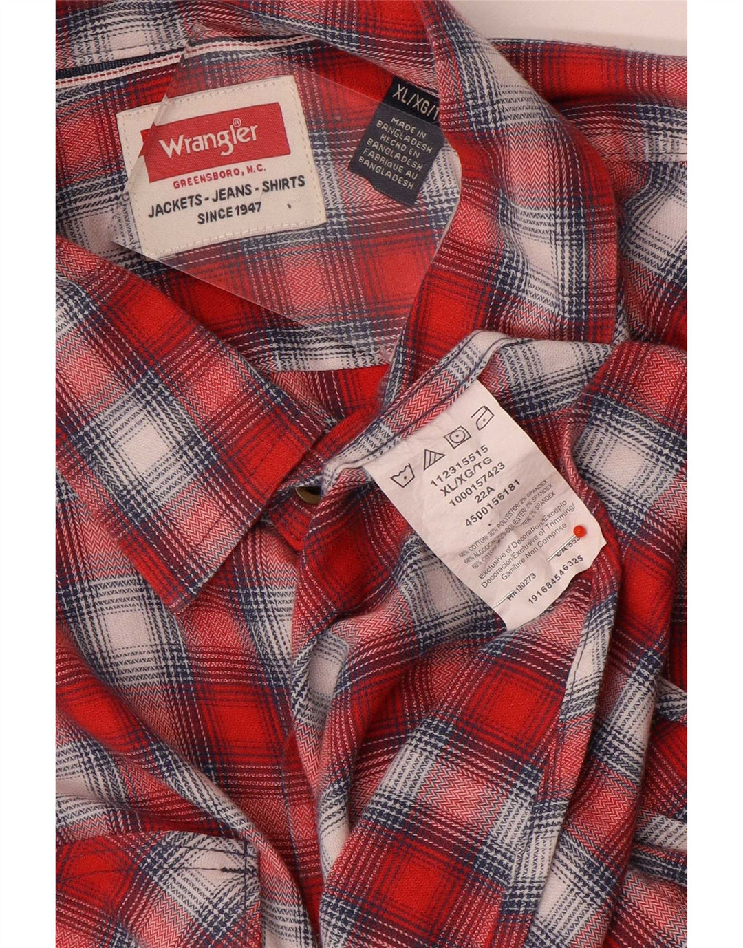 Męska koszula flanelowa Wrangler XL w czerwoną kratę, bawełniana