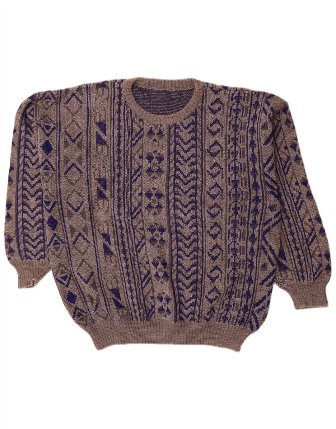 Vintage męski sweter z okrągłym dekoltem 2XL niebieski geometryczny