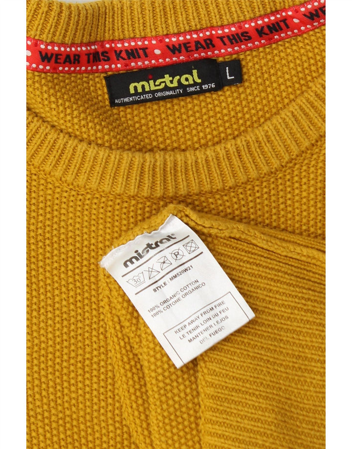Męski sweter Mistral z okrągłym dekoltem, duży, żółty, bawełniany