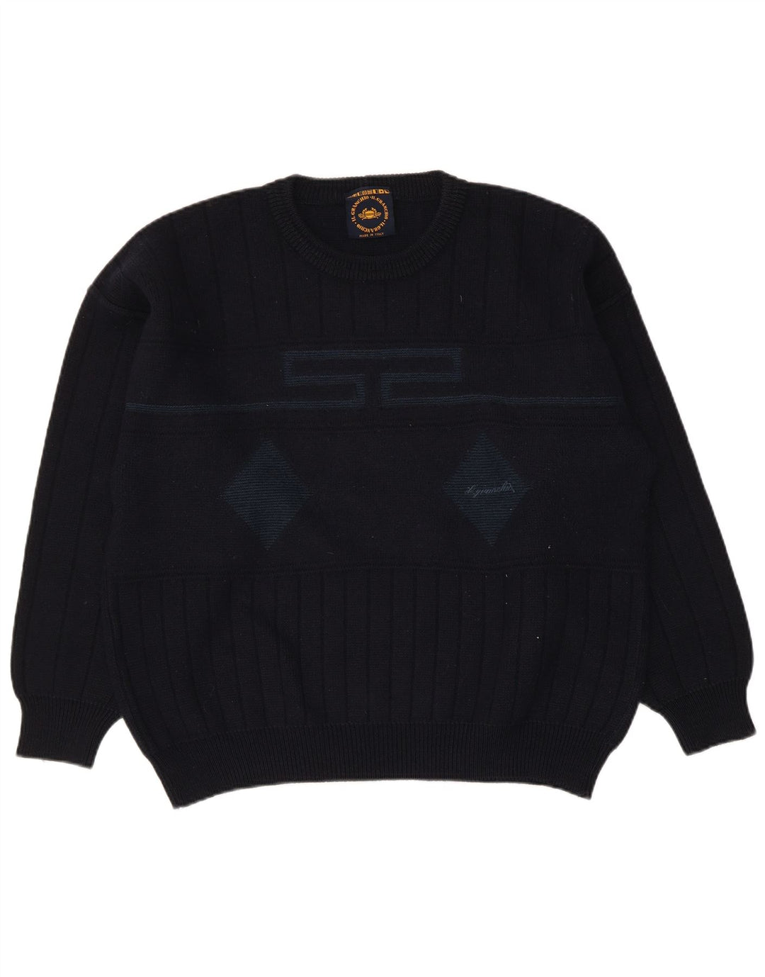 Il Granchio Męski sweter z okrągłym dekoltem, duży granatowy Argyle/Diament