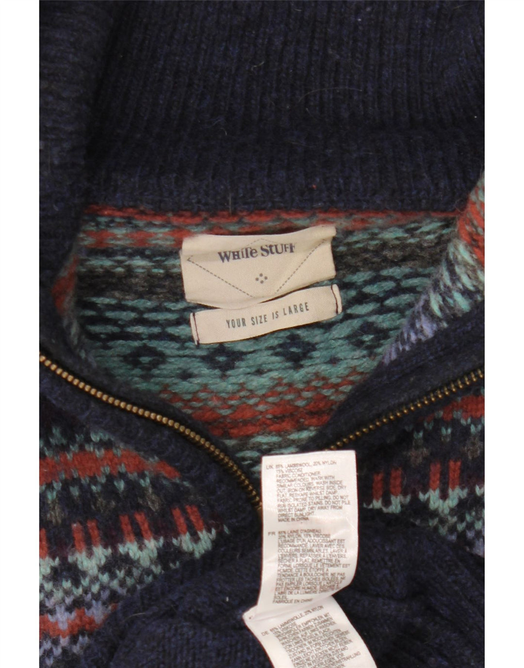 Męski sweter polo White Stuff, duży, granatowy, wełniany Fair Isle