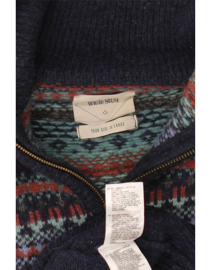 Męski sweter polo White Stuff, duży, granatowy, wełniany Fair Isle