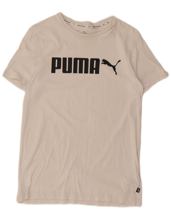 Chłopięcy T-shirt z grafiką Puma, 15-16 lat, biała bawełna