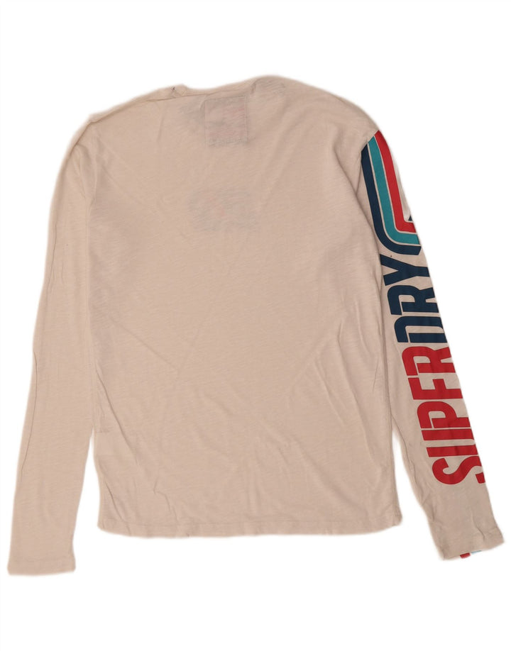 SUPERDRY Mens Graphic Top Long Sleeve Small Off White Cotton