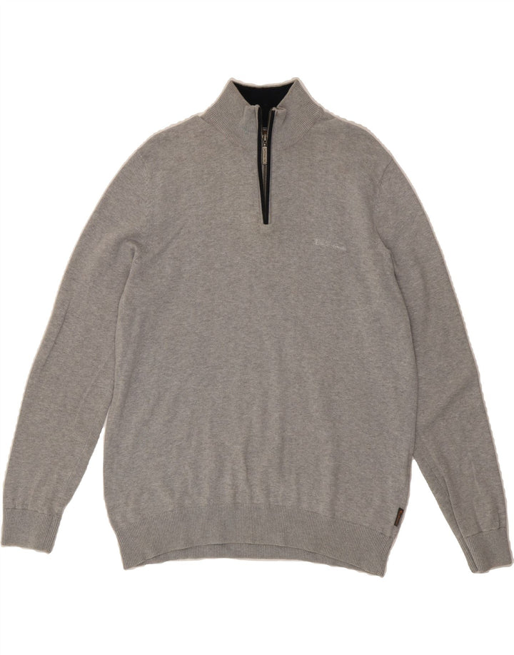 BEN SHERMAN Mens Zip Neck Jumper Sweater Medium Grey Cotton Vintage Ben Sherman and Second-Hand Ben Sherman from Messina Hembry 