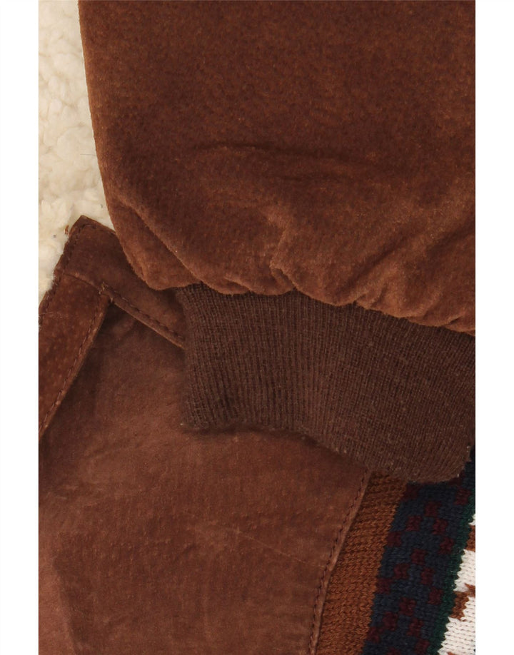 Vintage męska kurtka Sherpa Loose Fit UK 44 2XL Brązowa, geometryczna skóra