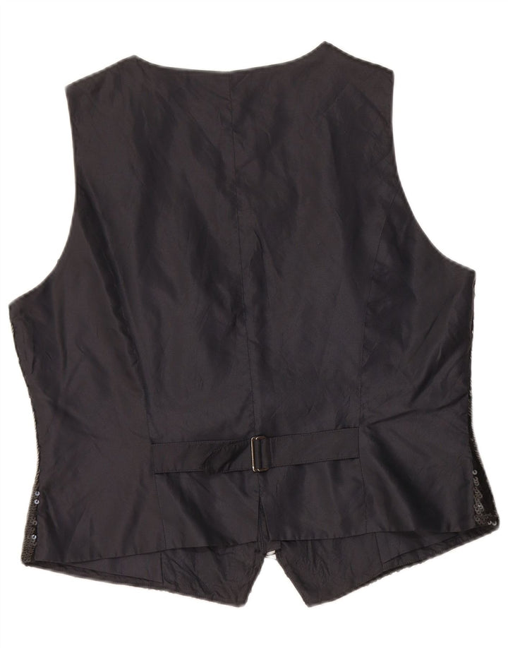 Vintage damska cekinowa kamizelka UK 12 średnia czarna