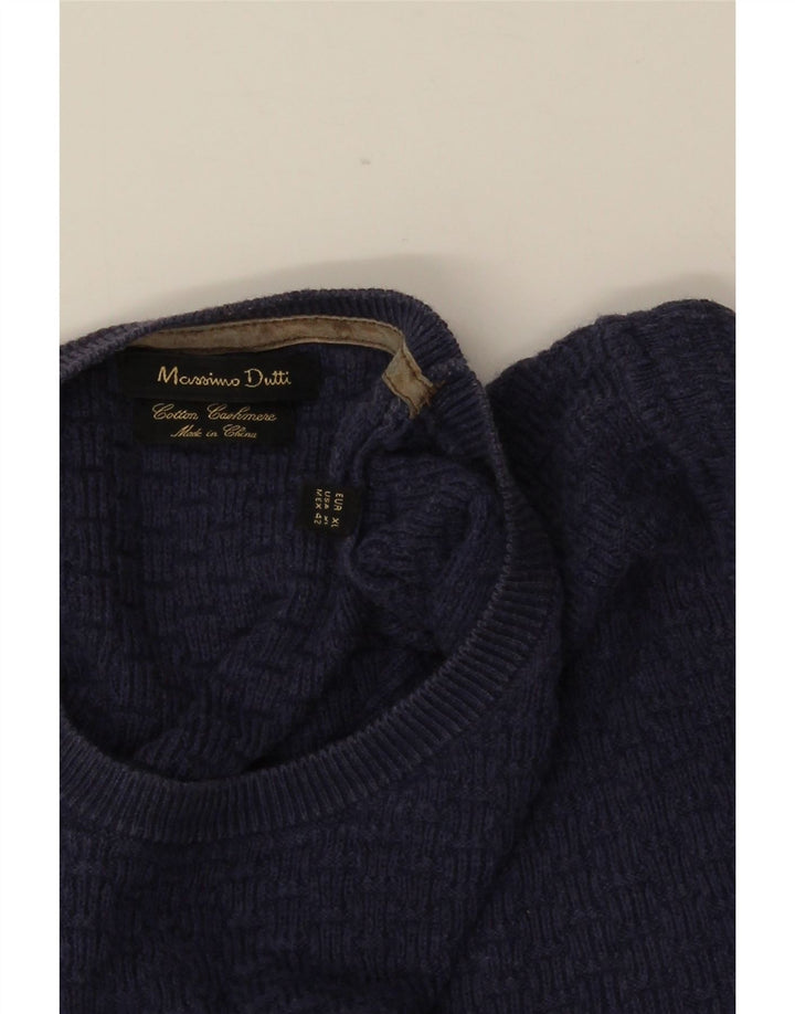 MASSIMO DUTTI Męski sweter z okrągłym dekoltem XL, niebieski, bawełniany
